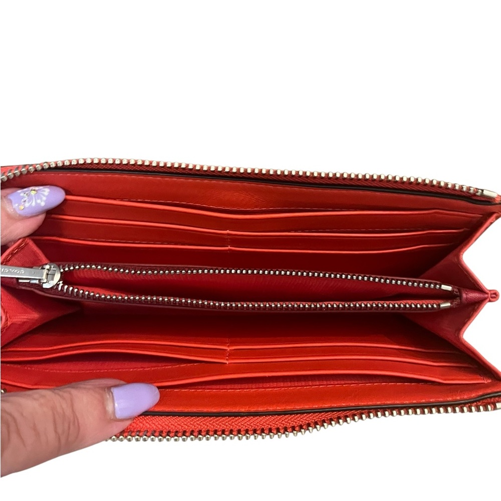 Coach Long Zippered Wallet, salmon red/orange, silver hardware - Picture 8 of 9